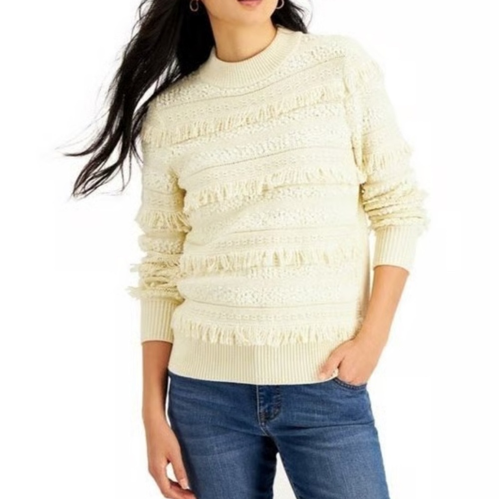 Style & Co. Cream Sweater with Fringe Details XL